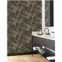 Papel pintado floral moderno con hojas de palma negro y beige - Casadeco Babylone 89729035