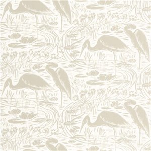 Casadeco|Wallpaper with herons in a beige lagoon|Wallpaper
