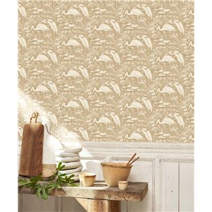 Casadeco|Vintage-style wallpaper with herons in a lagoon|Wallpaper 2