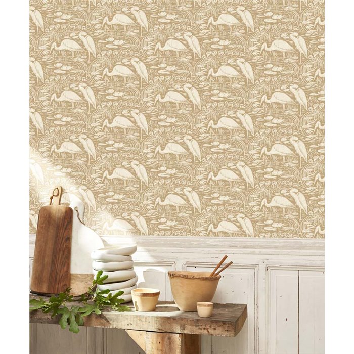 Casadeco|Papier peint avec hérons dans le lagon beige|Papier Peint