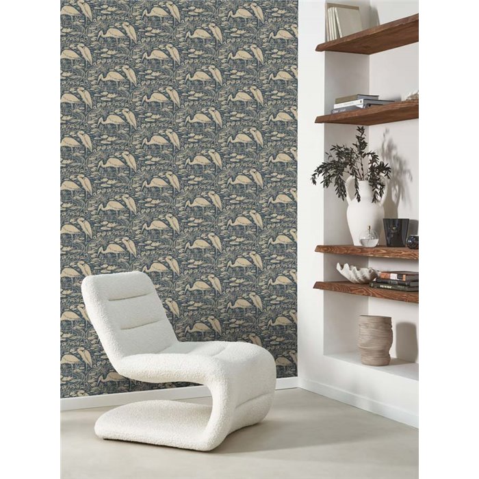 Casadeco|Blue heron wallpaper, vintage style|Wallpaper