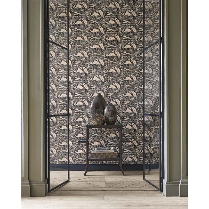 Casadeco|Papel pintado con garzas estilo vintage negro|Papel Pintado