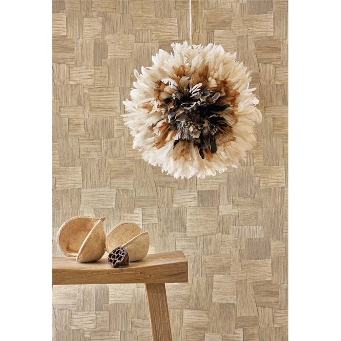 Casadeco|Tapete mit gewebten Naturfasern in Beige, Patchwork-Stil|Raffiaimitation
