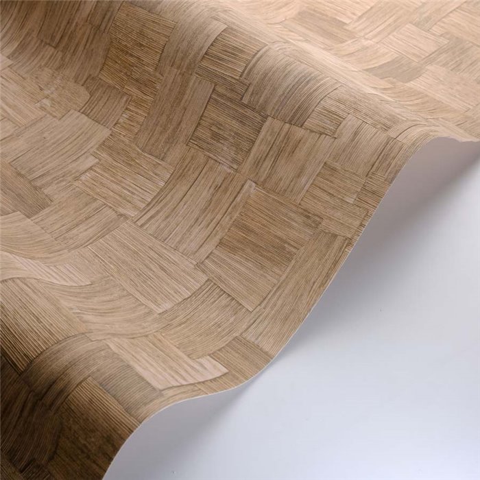 Casadeco|Beige woven natural fiber wallpaper, patchwork style|Raffia Imitation