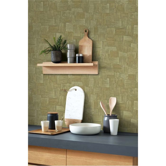 Papel pintado fibras naturales entreladas verde - Casadeco Babylone 89747419