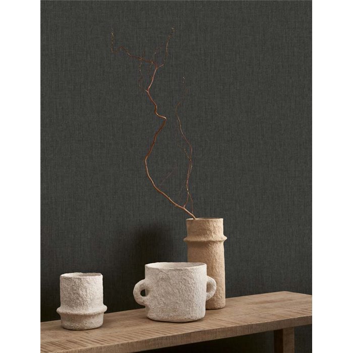 Casadeco|Papel pintado liso negro con una moderna textura de fibras vegetales|Colores Lisos