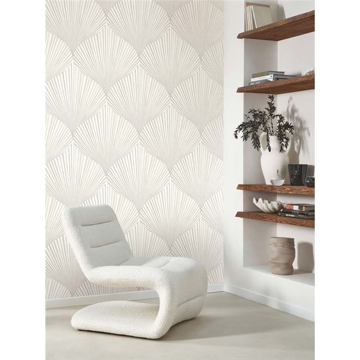 Casadeco|Papier peint moderne blanc avec formes d’éventails 3D|Floral