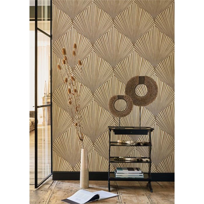 Casadeco|Papel pintado hojas en forma de abanico, estilo moderno|Oriental