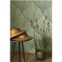 Casadeco|Papier peint style oriental avec feuilles vertes en éventail|Floral