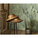 Casadeco|Papier peint style oriental avec feuilles vertes en éventail|Floral