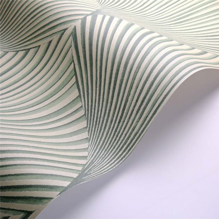 Casadeco|Oriental-style wallpaper with green fan-shaped leaves|Floral