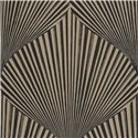 Casadeco|Oriental and modern wallpaper, black fan-shaped leaves|Floral