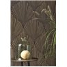 Casadeco|Oriental and modern wallpaper, black fan-shaped leaves|Floral