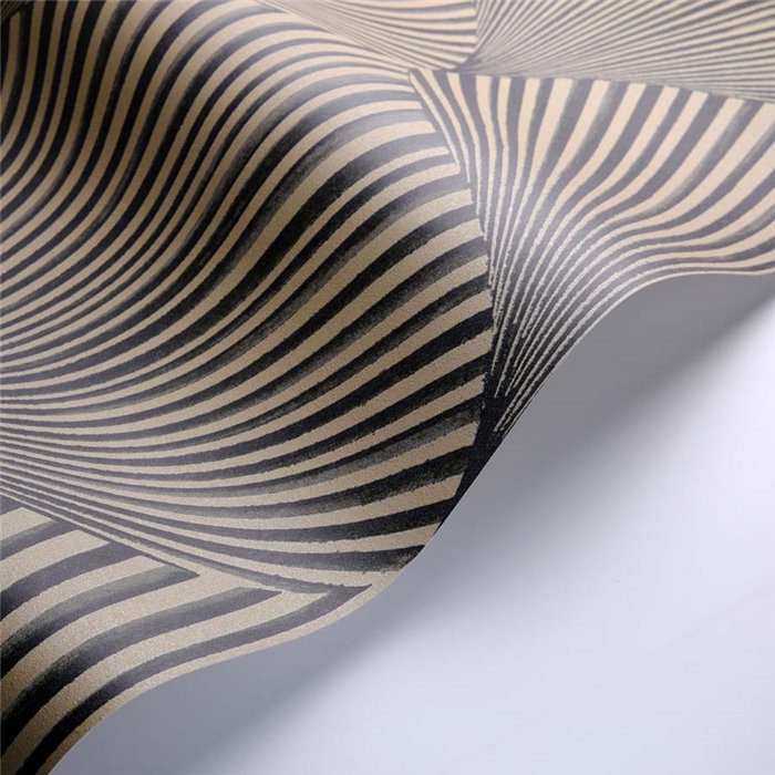 Casadeco|Oriental and modern wallpaper, black fan-shaped leaves|Floral