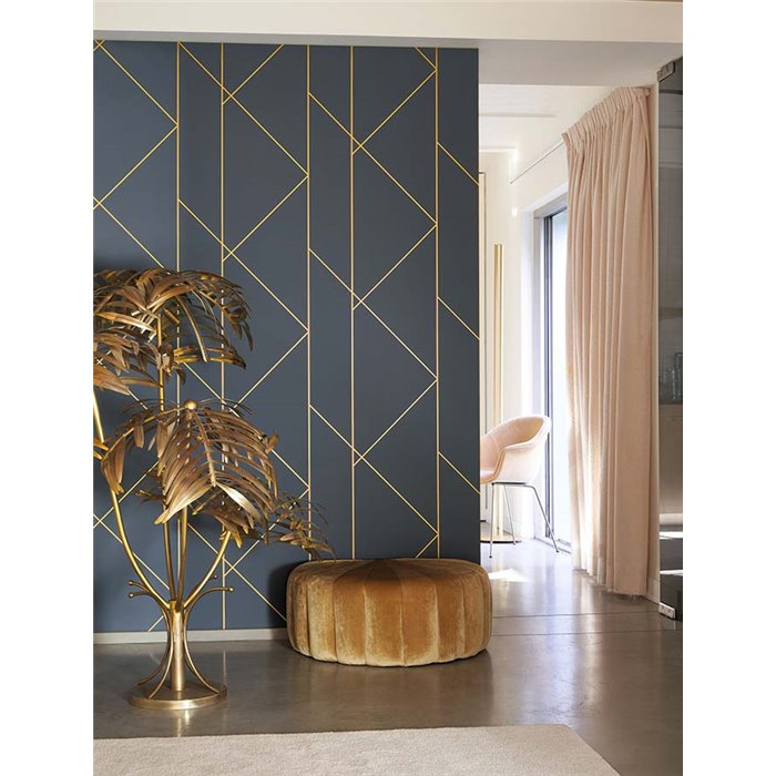 Casadeco|Moderne blaue Tapete mit goldglänzendem geometrischen Muster|Modern