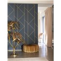 Casadeco|Papel pintado moderno azul con diseño geométrico dorado metalizado|Moderno