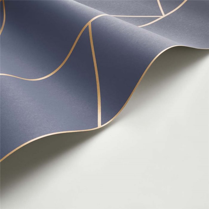 Casadeco|Modern blue wallpaper with metallic gold geometric design|Modern