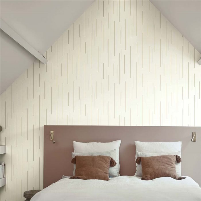 Casadeco|Papel pintado moderno con rayas minimalistas blanco y dorado|Minimalista
