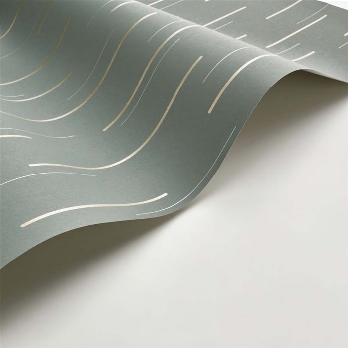 Casadeco|Papel pintado moderno verde con rayas iridiscentes dorado|Minimalista