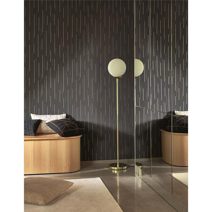 Casadeco|Papel pintado estilo moderno negro con rayas brillantes en oro|Moderno