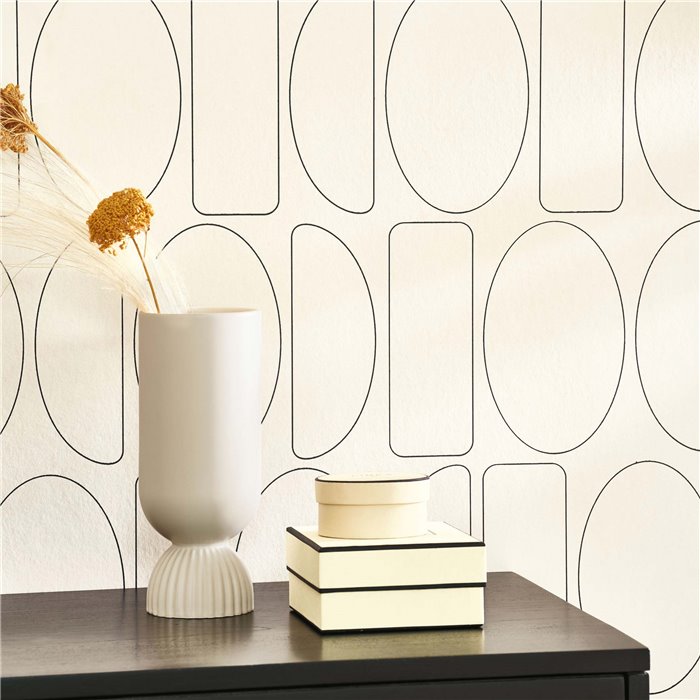 Casadeco|Papier peint formes géométriques, design moderne beige et noir|Minimaliste