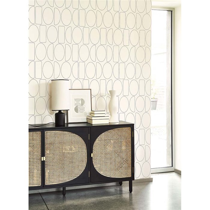 Casadeco|Geometric shapes wallpaper, modern design in beige and black|Minimalist