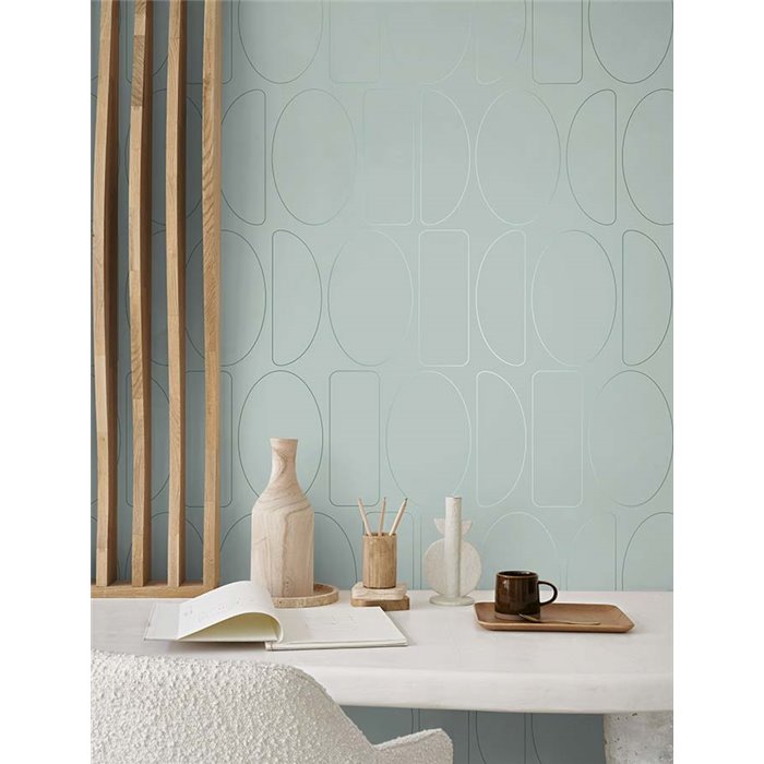 Casadeco|Blue geometric wallpaper with oval shapes, modern minimalist|Modern