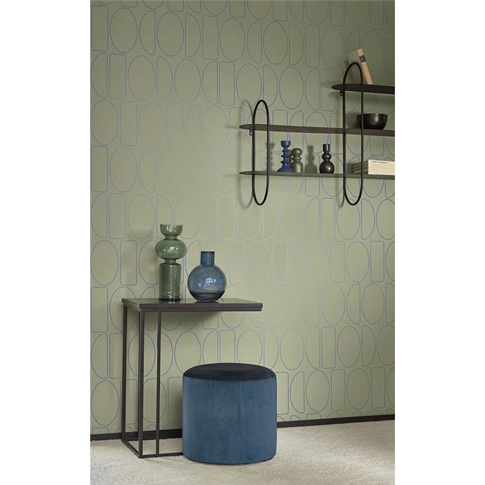 Casadeco|Modern wallpaper with green oval geometric figures|Wallpaper