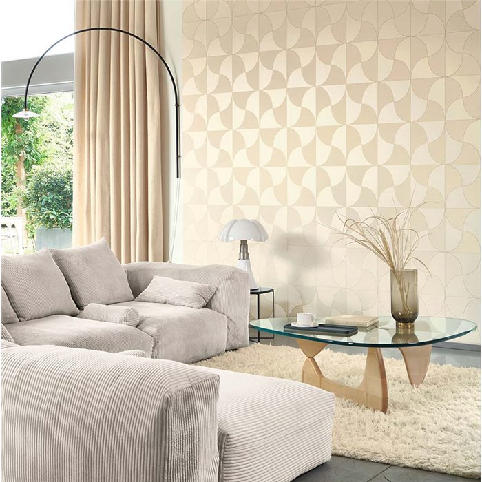Casadeco|Beige Art-Déco-Tapete für elegantes Wohnzimmer|Art Deco