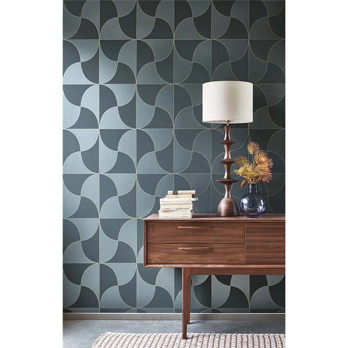 Casadeco|Blaue Art-Déco-Tapete mit Ellipsenmustern|Art Deco