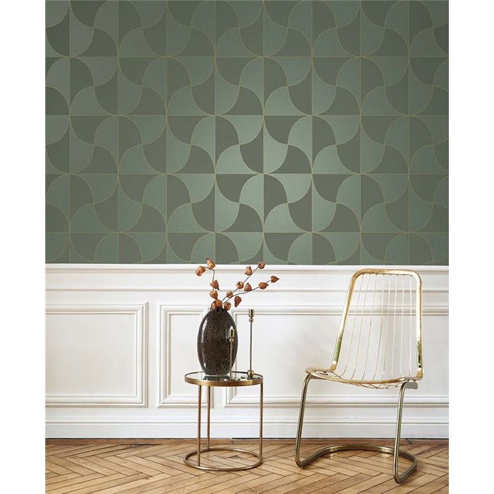 Casadeco|Grüne Art-Déco-Tapete mit Ellipsenmustern|Art Deco