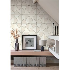 Caselio|Papier peint géométrique design artistique vert et beige|Géométrique 2