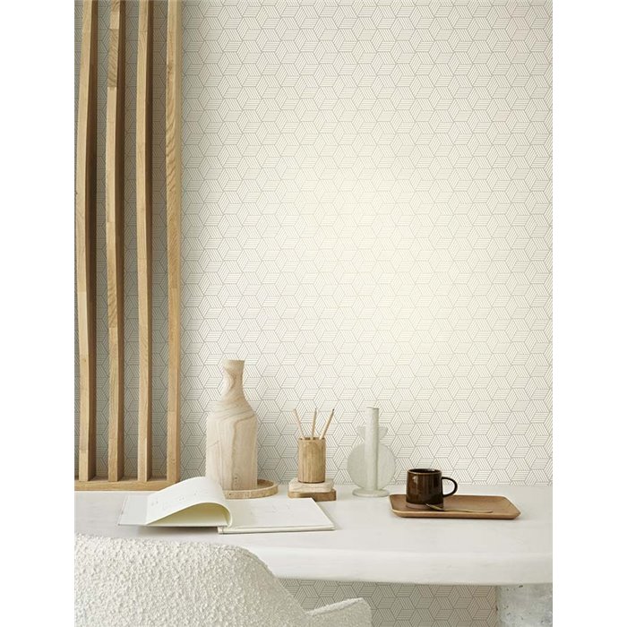 Papel pintado minimalista tonos claros, patrón de panal 3D - Casadeco Alchimie 89940012