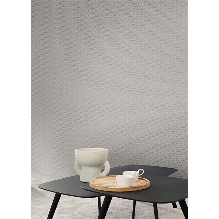 Casadeco|Moderne graue Tapete mit Glanz und 3D-Würfeln|3D-Effekt