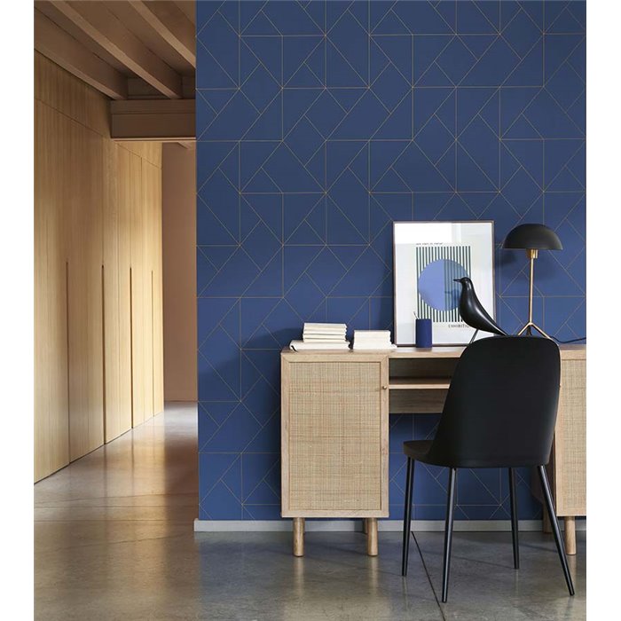 Casadeco|Blaue geometrische Tapete mit versetzten Rauten|Tapeten