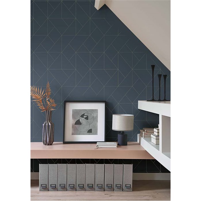 Casadeco|Papel pintado moderno azul con patrón de diamante o rombos|Moderno