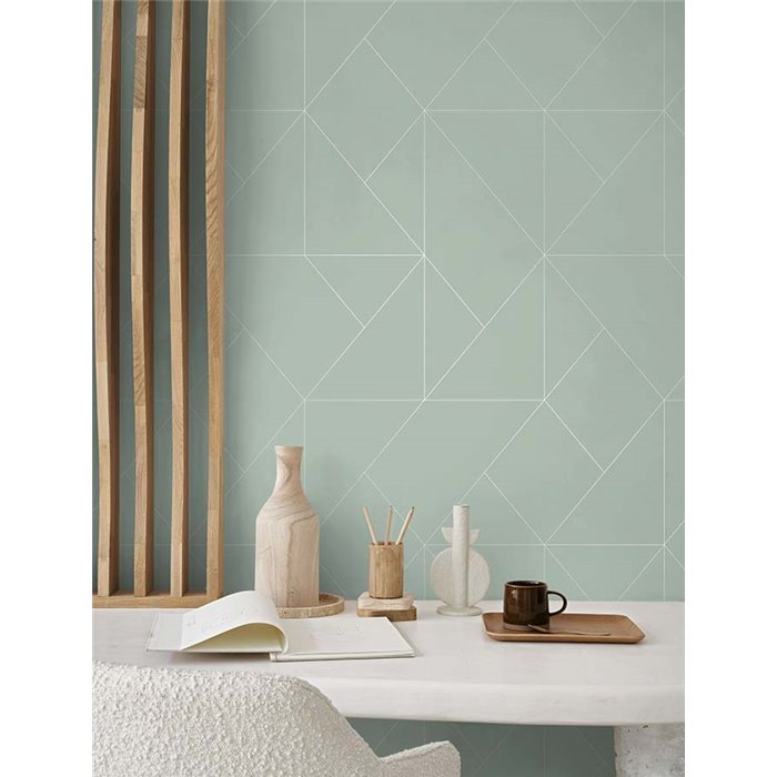 Casadeco|Minimalist aqua green wallpaper with diamond geometric pattern|Wallpaper
