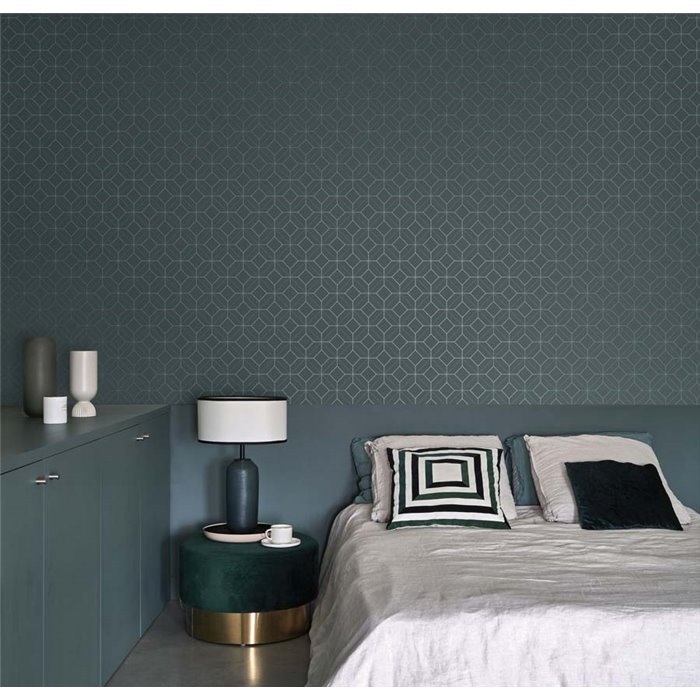 Casadeco|Papel pintado geométrico azul tridimensional para dormitorio moderno|Moderno