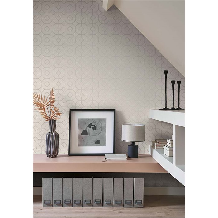 Casadeco|Papel pintado geométrico gris claro para salón moderno|Papel Pintado