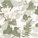 Casadeco|Oriental style wallpaper with iridescent white and green Asian lilies|Floral