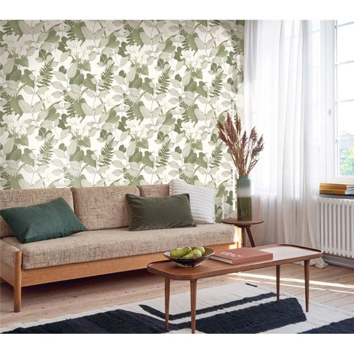 Casadeco|Papier peint style oriental avec lys asiatiques irisés blancs et verts|Floral