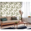 Casadeco|Orientalische Tapete mit irisierenden asiatischen Lilien in Weiß und Grün|Blumen