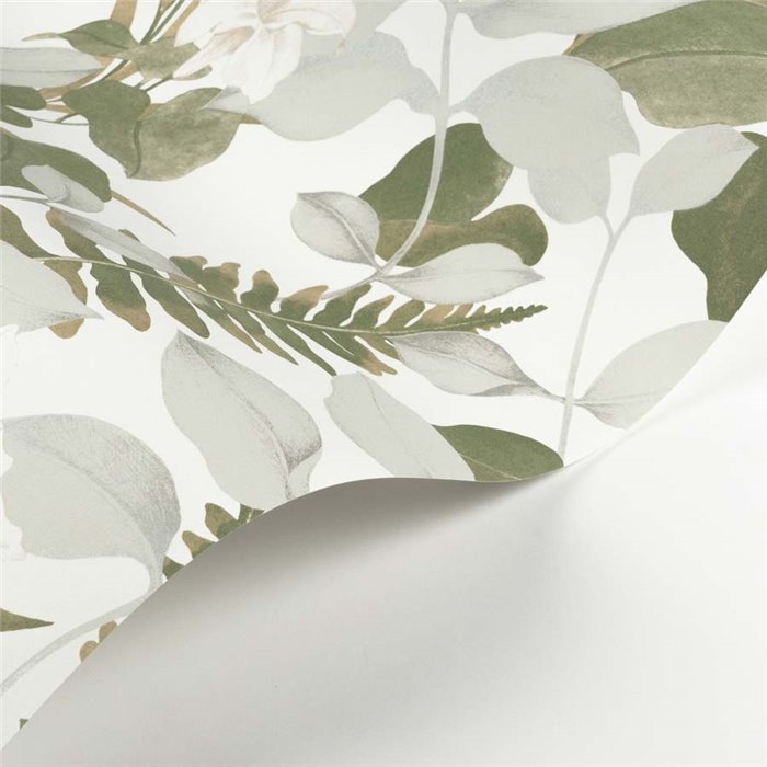 Casadeco|Papel pintado lirios asiáticos iridiscentes blanco y verde, estilo oriental|Floral