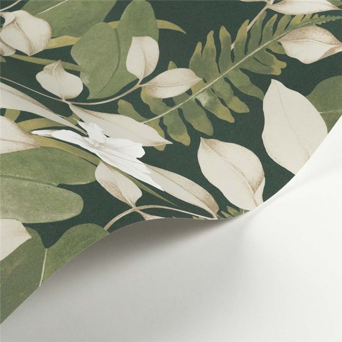 Casadeco|Green floral wallpaper with Asian lily pattern|Floral