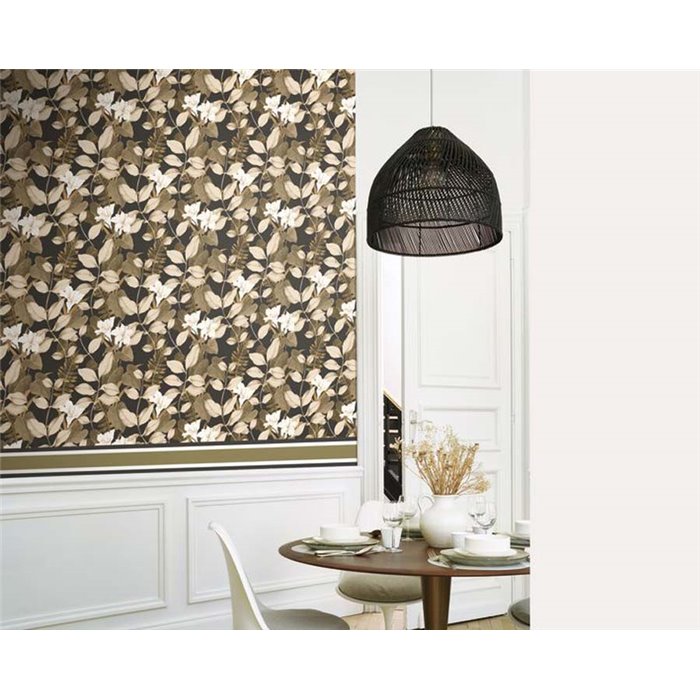 Casadeco|Moderne florale Tapete mit schwarzen asiatischen Lilien|Blumen