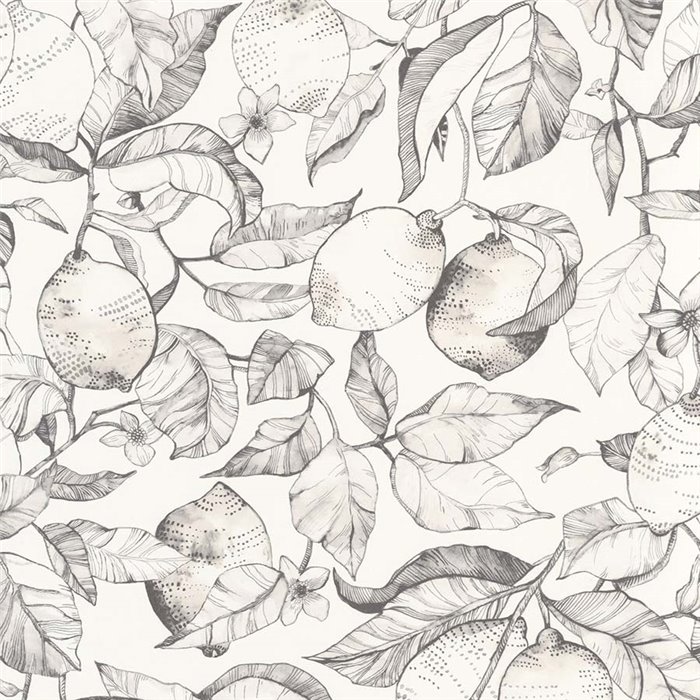 Casadeco|Papel pintado grabado floral blanco y negro de limonero|Floral
