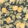 Casadeco|Papier peint avec fleurs de citronnier et citrons jaunes sur fond noir|Floral