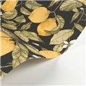 Casadeco|Papier peint avec fleurs de citronnier et citrons jaunes sur fond noir|Floral