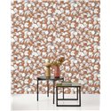 Casadeco|Florale Zitronenbaum-Tapete mit orangefarbenem Hintergrund|Blumen