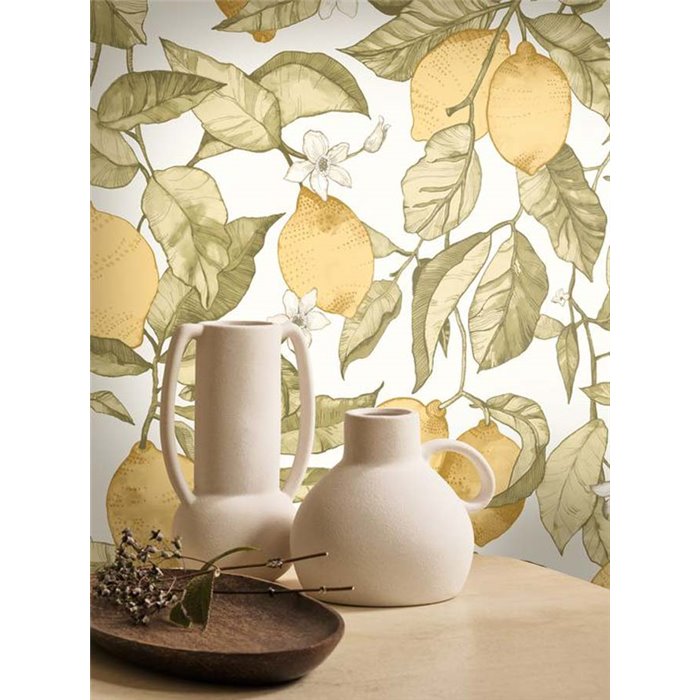 Casadeco|Papel pintado floral con limones ideal para cocina|Floral